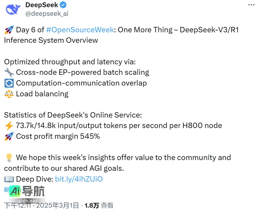 DeepSeek一天的盈利揭秘：官方全面解析V3/R1推理系统成本透明化