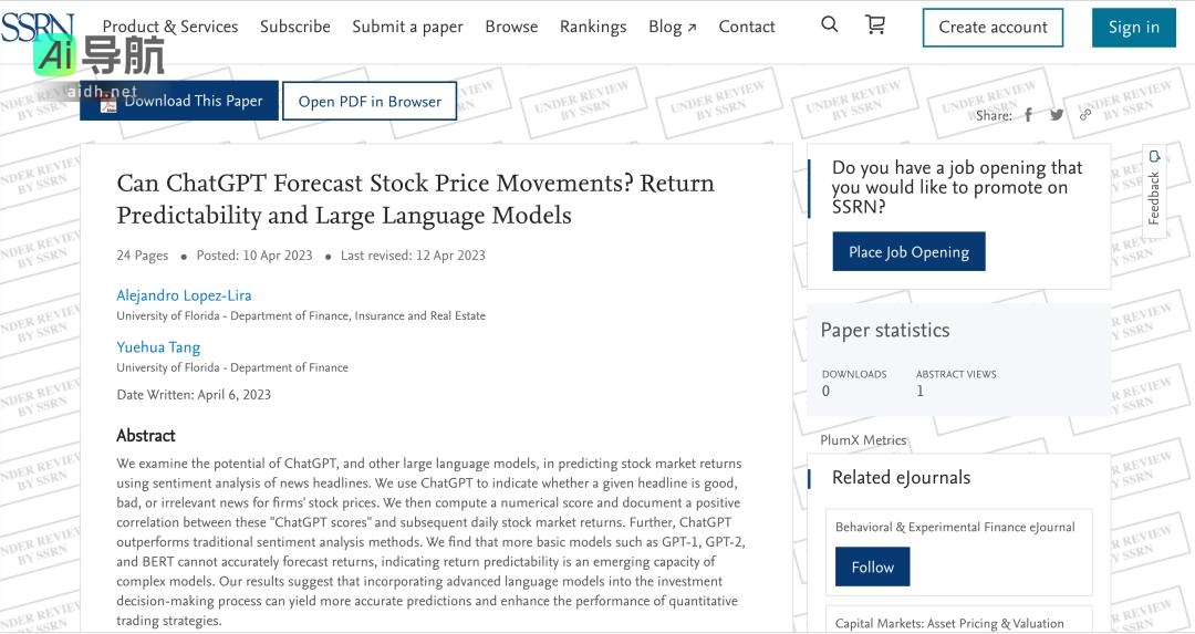 金融学教授称：ChatGPT可通过财经新闻分析预测股价涨跌